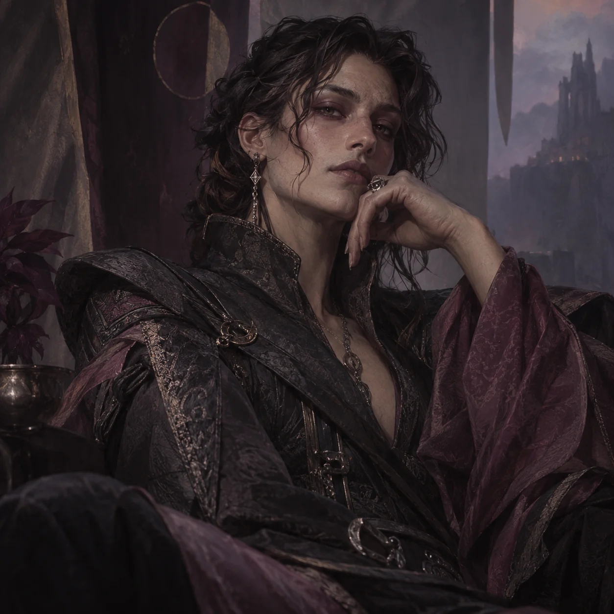 Painted fictional character portrait with costume detail