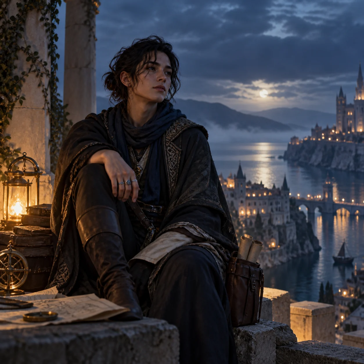 Fictional character in a cinematic costume setting