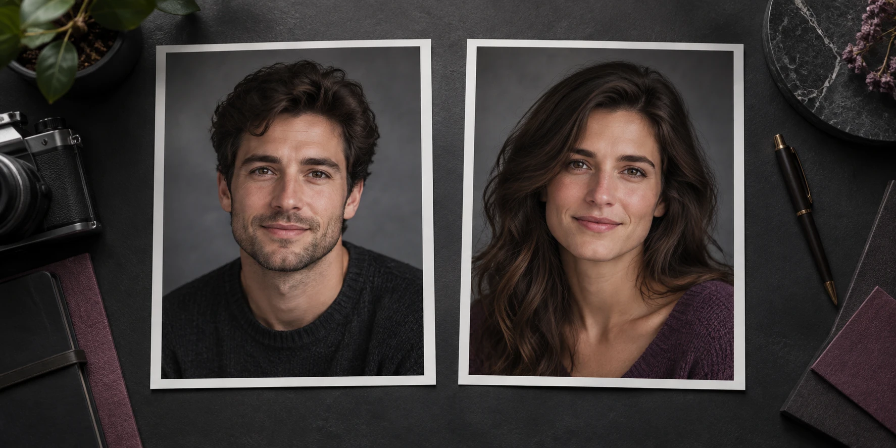 The same fictional adult shown as an uploaded portrait and a new gender-presentation portrait